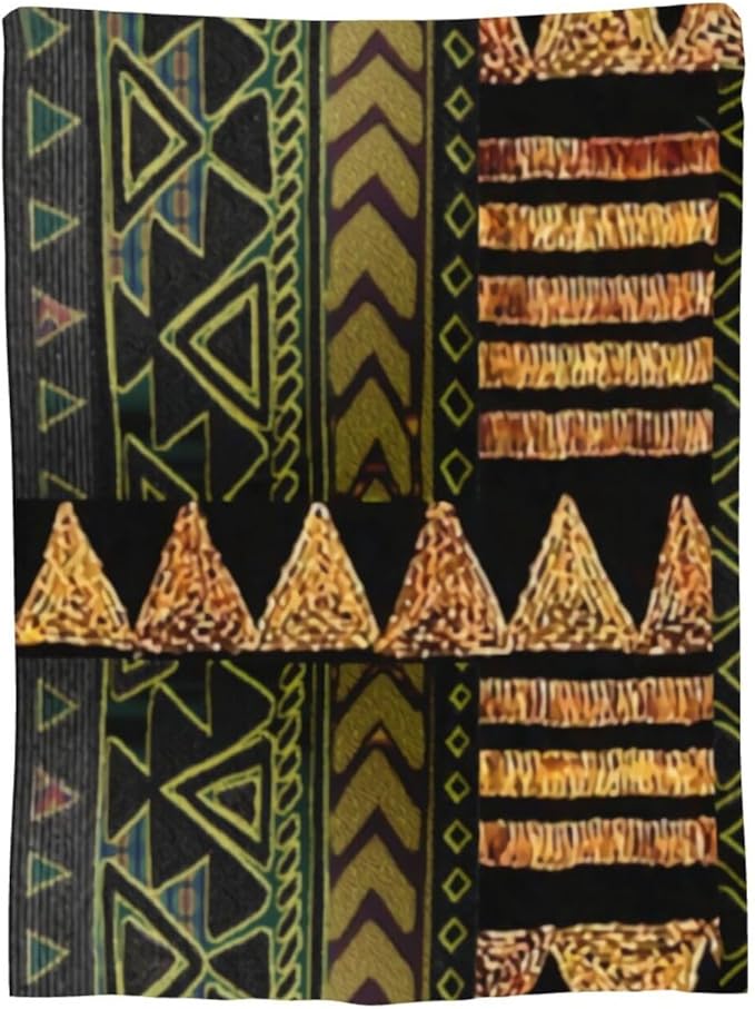 80X60 Afrocentric Tribal Motif Pattern Print 2 Lightweight Flannel Blanket - Soft and Breathable Polyester Suitable for Travel Camping and Home Decoration