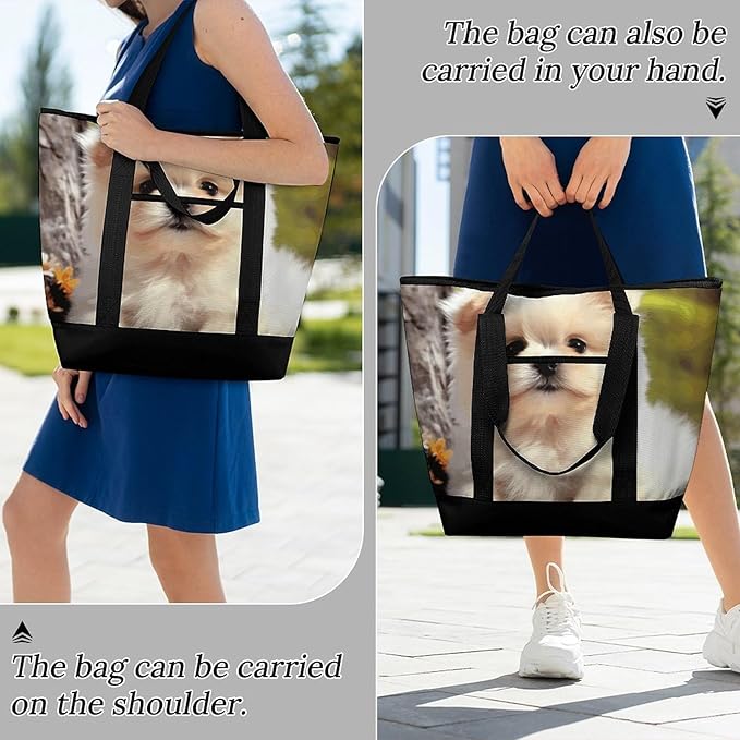 Insulated Shopping BagLarge Reusable Cooler Bags Cute Dog Printed Foldable Shopping BagTravel Waterproof Shoulder Bag