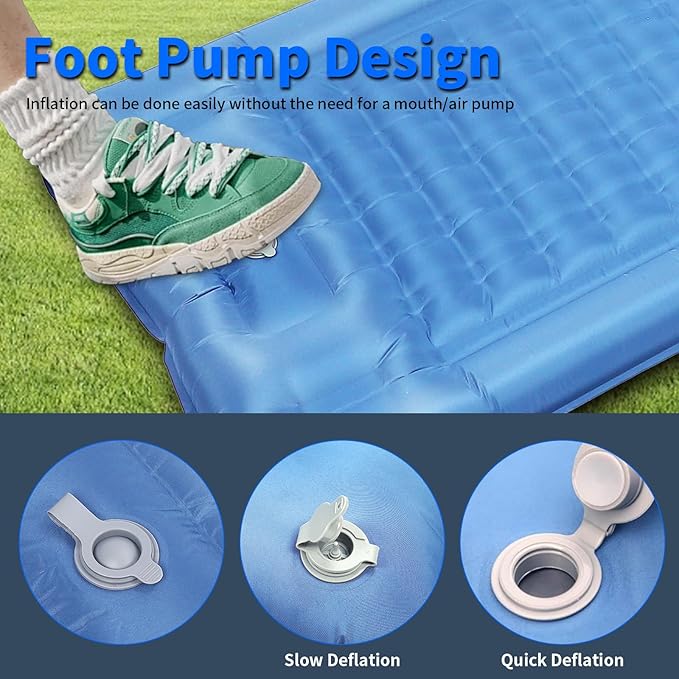 Camping Sleeping Pad Self-Inflating Sleeping Mats with PillowThick 6.2 Inch Ultralight Sleeping Pad with Built-in Foot Pump for Camping Backpacking Hiking Traveling Tent