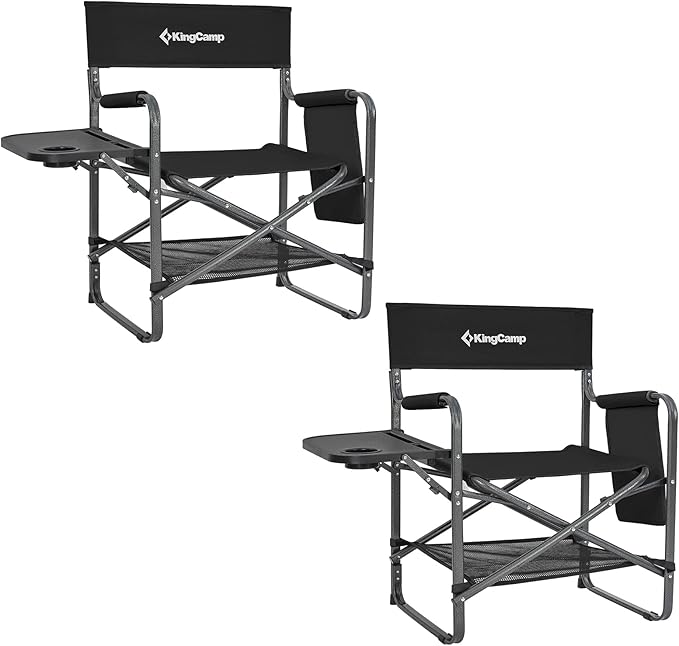 KingCamp XXL Oversized Directors Chair with Side Table Heavy Duty Camping Chairs 600lbs with Cooler Bag Portable Folding Camp Chair with Wide Seat for Camping Hiking Fishing Lawn Outdoor and Sports