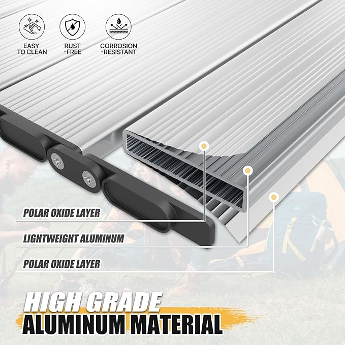 MADOG Folding Camping Table 47'' Portable Aluminum Roll Up Table with Carry Bag Camp Convenient for Picnics Camping Silver