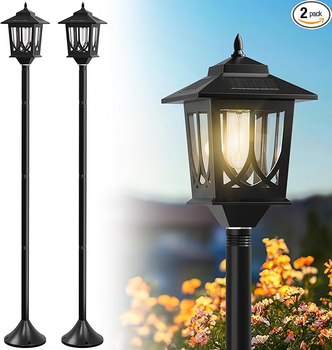 63 Solar Lamp Post Light 2 Pack Solar Light Posts for Outside Waterproof Outdoor Lamps for Patio Backyard Front Porch Decor Warm White Replaceable Bulb