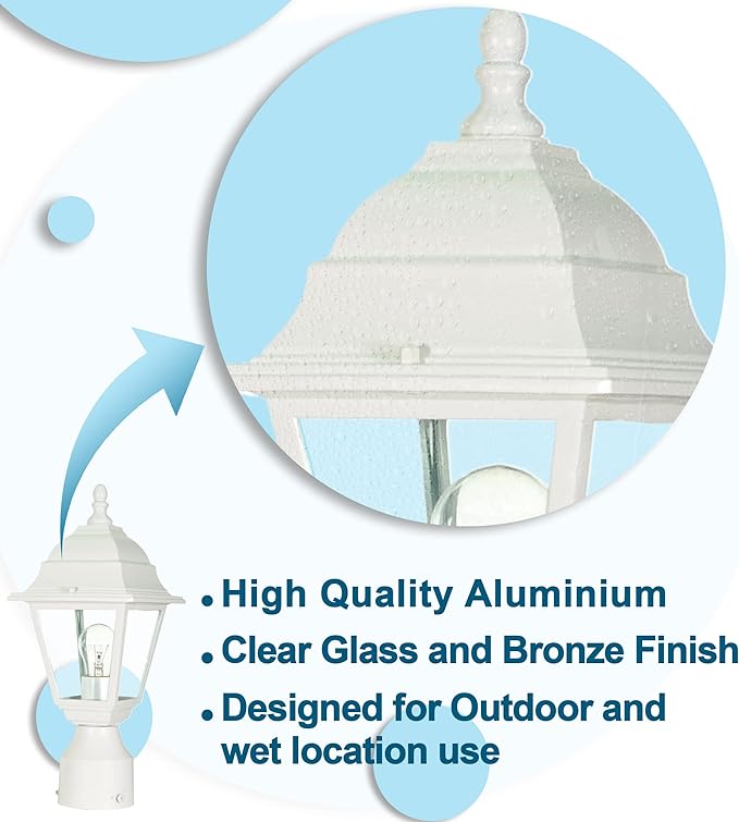 Ciata Outdoor Post Lights Outdoor Lamp Post Light Pole Post Lantern Lamp Post Outdoor Lighting Clear Glass White Finish. Voltage: 120 Wattage: 60 Clear Seeded Glass Panels.