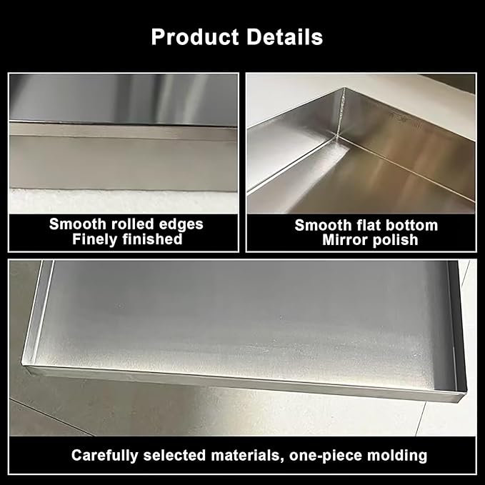 Stainless Steel Drain Pan 20x20x5cm - Versatile Oil Catch Tray with Handle for Washing Machines Air Conditioners Refrigerators Cars &amp Kitchens - Durable Food Serving Tray
