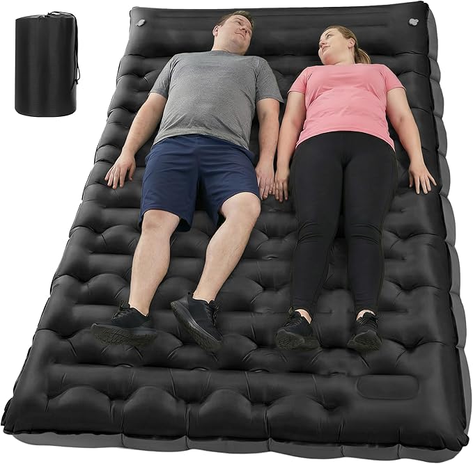Double Sleeping Pad for Camping 5.9 Inch Thick Self Inflating Sleeping Mat for Camping with Built in Pillow and Foot Pump 2 Person Camping Mattress for Backpacking Hiking