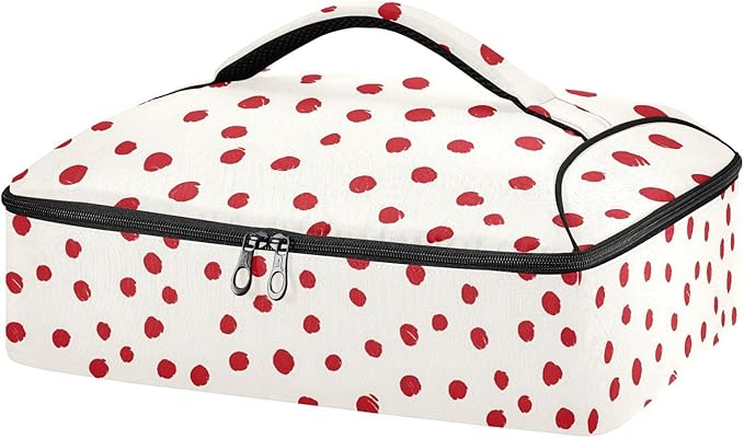 Casserole Carrier Cute Red DotInsulated Casserole Carrier for Hot or Cold Food Thermal Lunch Tote for Potluck Parties Picnic Beach Fits 9 x 13 Inches Baking Dish