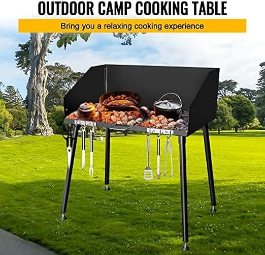 AHLOKI Carbon Steel Camp Cooking Table with Tabletop and Detachable windscreen Dutch Oven Tables Four Legs for Grill Travel Table Outdoor Picnic BeachBBQbackyards30 x 16 inch