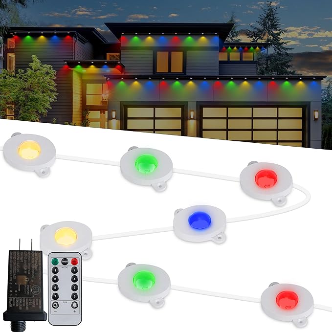 Permanent Christmas Outdoor Lights50ft 36LED Eaves Lights with Remote8 Modes Waterproof Outdoor Eave Connectable Christmas String Lights for Indoor Party (Multi-Colored) (Multicolor)