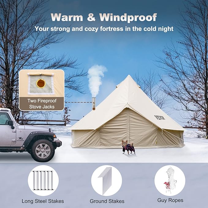 Happybuy Canvas Bell Tent - 4 Seasons Breathable 100% Cotton Canvas Yurt - w/Stove Jack Luxury Glamping Tent Waterproof for Family Camping Hunting Party