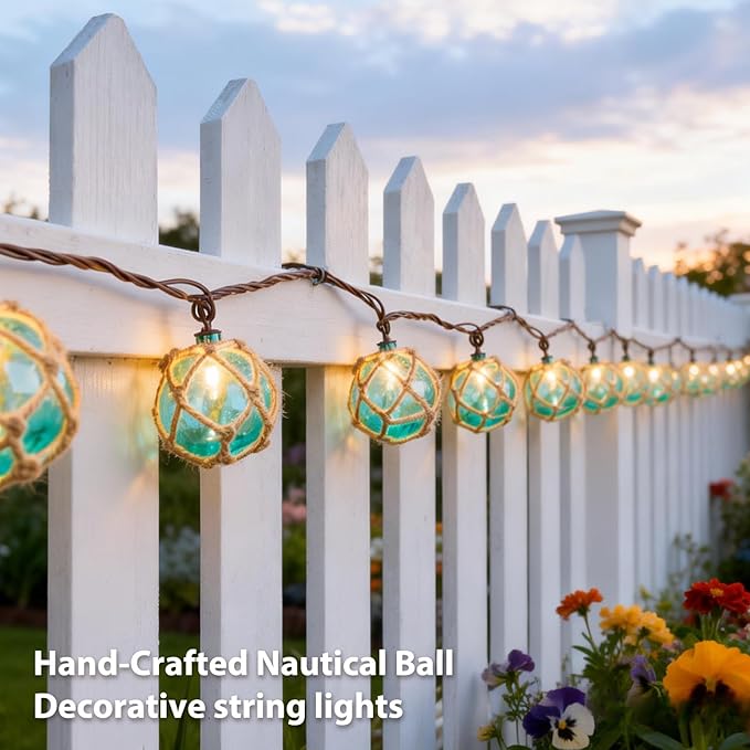 Decorative String Lights Plug in with 10 Incandescent Bulbs Nautical Fishing Float String Lights Connectable Weatherproof for Indoor Home Tiki Bar Decor and Outdoor Patio Decorations (Aqua Blue)