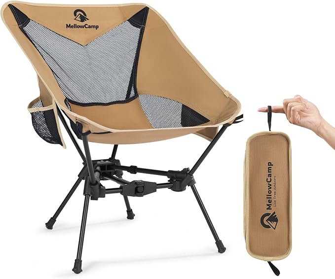 MellowCamp Camping Chair Ultralight Folding Backpacking Hiking Chair Compact Portable for Hiking Camping Backpacking Beach Roadtrip (Dune Brown)