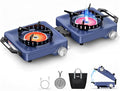 MoKo Propane Camping Stove 2 Burner 36000 BTU Infrared &amp Open Flame Hybrid Windproof Folding Portable Outdoor Gas Cooking Kit with Frying Pan &amp Carry Bag For RV Tailgating Survival Blue