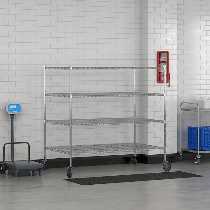 Commercial NSF Listed Chrome Mobile Wire Shelving Kit 36 x 60 x 60 with 4 Shelves Perfect for Warehouse Walk-in Refrigerator Freezer Grocery Store Restaurant Dishroom