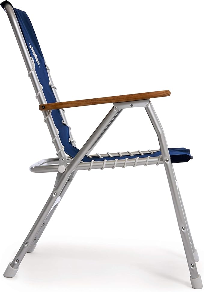 FORMA MARINE Boat Chairs High Back Navy Blue Deck Folding Marine Aluminum Teak Furniture Set of 2 M150XNB
