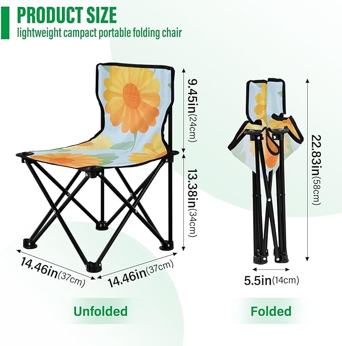 Orange Daisy Portable Camping Chairs Folding Chair - Durable Oxford Fabric Lightweight Iron Frame Easy Fold Design - Ideal for Outdoor Activities Camping Fishing and Travel