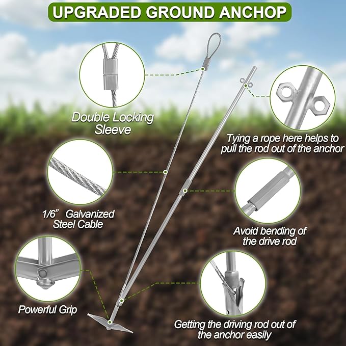 Ground Earth Anchors 35“X 1/8 for Shedswith Drive Rod Tool Galvanized Cable for Securing Camping Tents Swing Set Green House 12 Pack Single Layer Earth Anchors for Trapping