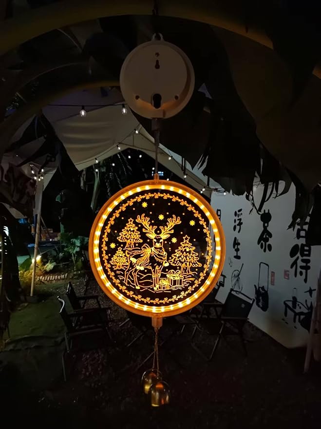 Solar Reindeer Light - Outdoor/Indoor Christmas Decoration with Carved Design Auto On/Off USB Backup for Window Garden Patio