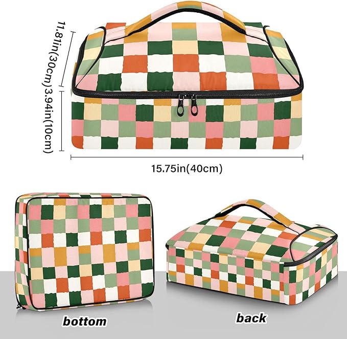 Casserole Carrier Cute Checkered PatternInsulated Casserole Carrier for Hot or Cold Food Thermal Lunch Tote for Potluck Parties Picnic Beach Fits 9 x 13 Inches Baking Dish