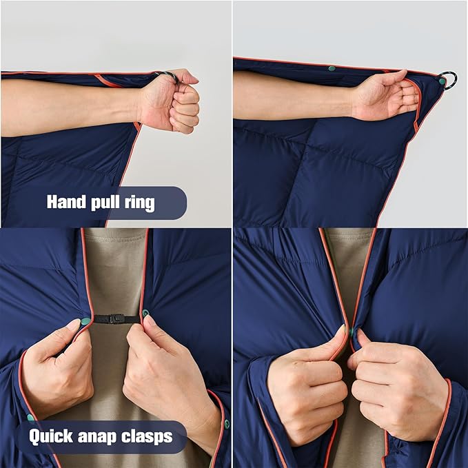 Down Camping Blanket - Lightweight Packable Warm Puffy Travel Quilt with Footbox 650 Fill Power Waterproof Outdoor Blankets for Hiking Travel Down Quilt Navy Blue 1lb 1oz / 77''*52''