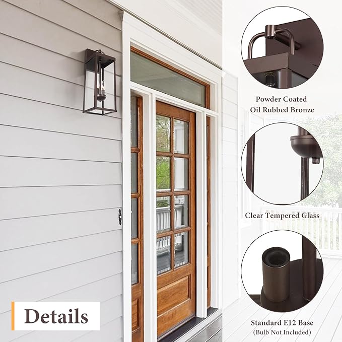 Outdoor Wall Sconce Light 20 Inch Tall Transitional Exterior Wall Lighting with Clear Glass Modern Outside Bronze Carriage Lantern Lamp for Front Porch Garage Garden Patio Corridor Doorway