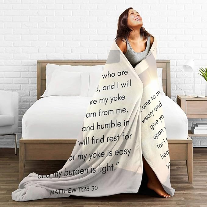 50X40 Matthew 11：28-30 Lightweight Flannel Blanket - Soft and Breathable Polyester Suitable for Travel Camping and Home Decoration