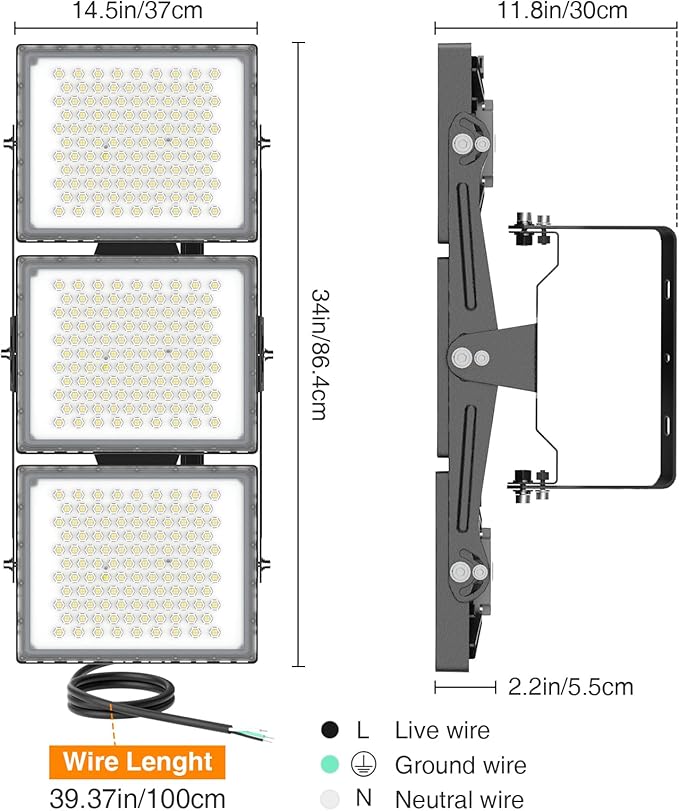 SOLLA 2025 Elite New Upgraded LED Flood Light Outdoor 600W 90000lm Stadium Flood Lights 5000K IP66 Waterproof Adjustable Floodlight for Street Parking Lot
