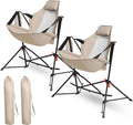 Folding Hammock Camping Chair Portable Adjustable Recliner Rocking Chairs with Cup Holder &amp Carry Bag Aluminum Alloy Frame Ideal for Outdoor Lawn Backyard and Travel 2 Pack (Khaki)