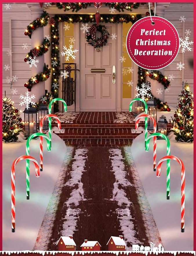 ZHAHA Solar Christmas Pathway Lights Outdoor Decorations Solar Candy Cane Lights for Yard Patio Garden Walkway with 8 Light Mode Remote Timer 48 LED Upgraded Christmas Outdoor Decorations 8 Pack