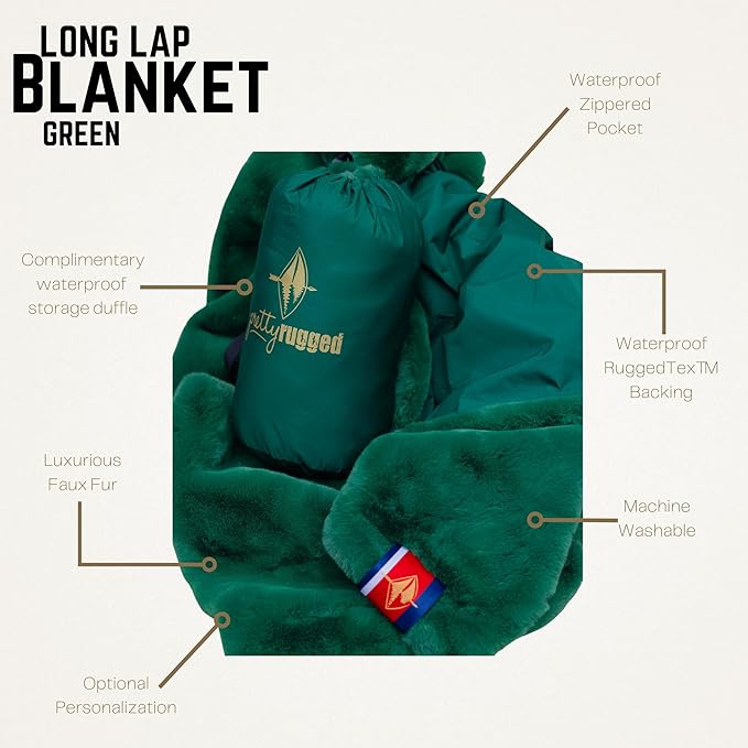 Pretty Rugged Faux Mink Luxe Customizable Long Lap Blanket Waterproof and Reversible Machine Washable Fuzzy Throw Green
