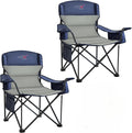 2 Pack Oversized Folding Camping Chair Heavy Duty Support 500LBS Outdoor Chair with Cup Holder Storage and Cooler Pouch Collapsible Padded Arm Chair for Sports Garden Beach Fishing Blue