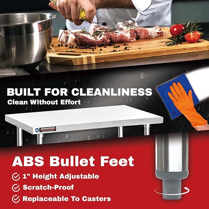 DuraSteel 24x24 Stainless Steel Prep Table - NSF Commercial Outdoor Grill Worktable - Metal Side Mixer Stand with Under Shelf - For Laundry Room Kitchen Small Spaces