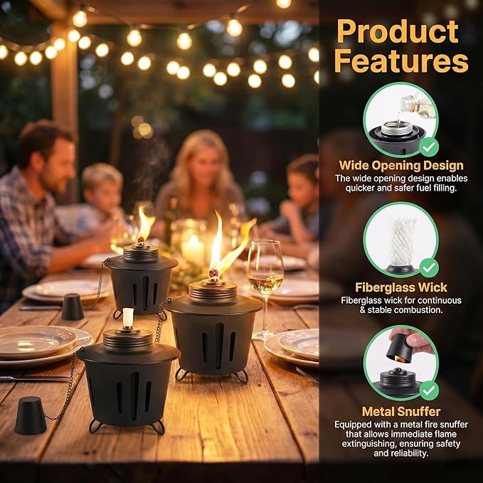 Mini Citronella Table Top Torches - 6 Pack  15 oz Citronella Torch for Outdoor Metal Tabletop Torches for Yard Patio Deck Garden Party Citronella Torch