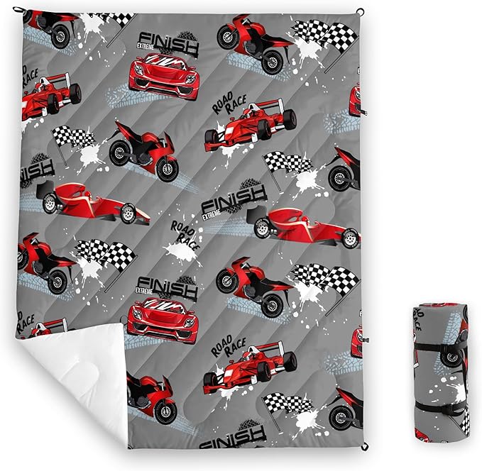 Axolotl Racing Car Lightweight Travel BlanketCooling Red Car Printed Camping BlanketBoys Extremly Gaming Packable Portable Outdoor BlanketWaterproof Travel Blanket for HikingTravelingCampingGrey