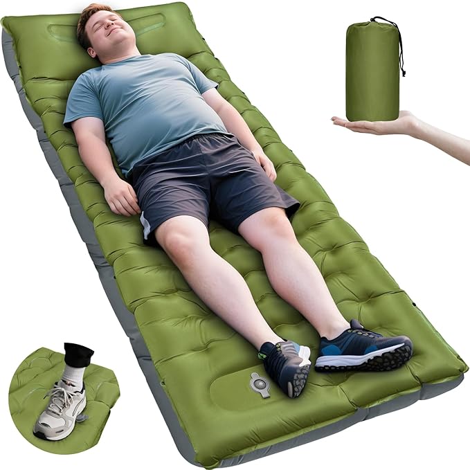 Camping Sleeping Pad Extra Thick 6 Inch Inflatable Camping Mat with Pillow Built-in Foot Pump Sleeping Pad for Camping Ultralight Self Inflating Campings Pad for Tent Backpacking Hiking Camp Gear