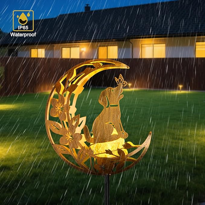 Lights Outdoor Decor Dog - Moon &amp Bird SolaGardenLights Waterproof Auto On/Off Pathway Lighting for Yard/Lawn/Patio Handcrafted Metal Solar-Stake-Lights for Outside Decorations