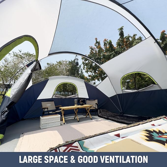 HIKERGARDEN 10 Person Camping Tent - Portable Easy Set Up Family Tent for Camp Windproof Fabric Dome Tent Outdoor for Hiking Backpacking Traveling-14'x11'x74in(H)