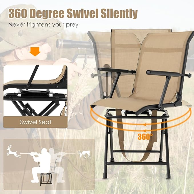 GYMAX Hunting Chair 360 Degree Swivel Hunting Blind Chair with Carry Handle 330 lbs Capacity Comfortable Waterproof Portable and Silent Folding Dove Hunting Chair for Blinds