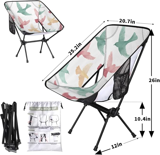 Honeybaby Folding Camping Chair Watercolor Pigeons Camping Chairs Lightweight Portable Chair Outdoor Foldable Chairs for Camping Travel Picnic Beach Hiking