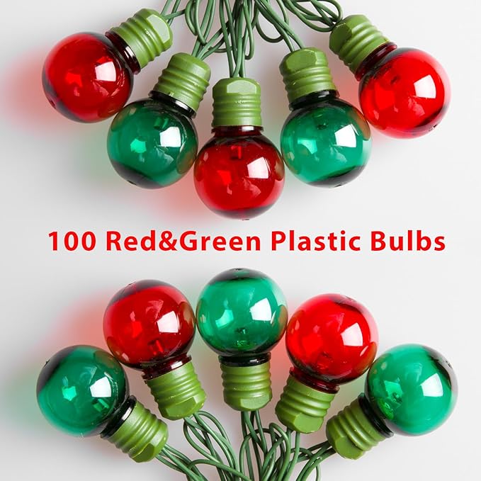 100 LED 50Ft Globe Christmas Lights Outdoor Round G30 Christmas Small Balls Lights Connectable Waterproof for Patio Backyard Eaves Tree Porch Indoor Outdoor (Red and Green)