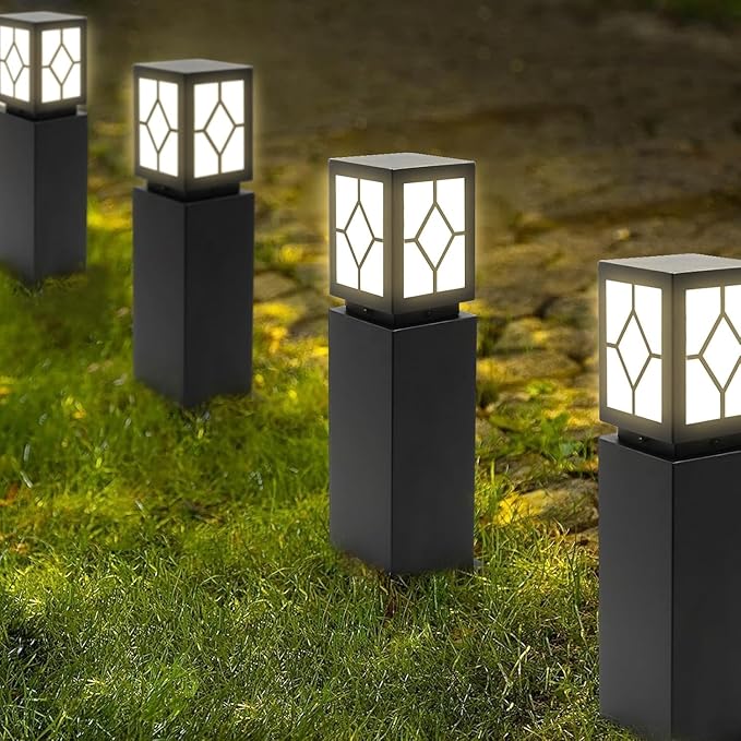 Landscape Path Lights 24 IP65 Waterproof Bollard Lights Heavy Duty Steel Stable Widened Base E27 Lamp Holder Modern Outdoor Path Lights Bollard for Lawn Patio Courtyard Driveway Lozenge 1pack