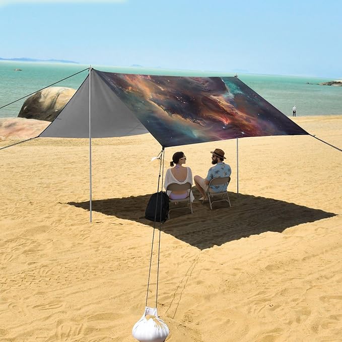 ALAZA Dog Nebula Beach Tent Sun Shelter UPF50+ Protection Beach Shade Canopy w/ 4 Sandbags for Outdoor Camping Fishing Backyard Fun Picnic 10x9 ft