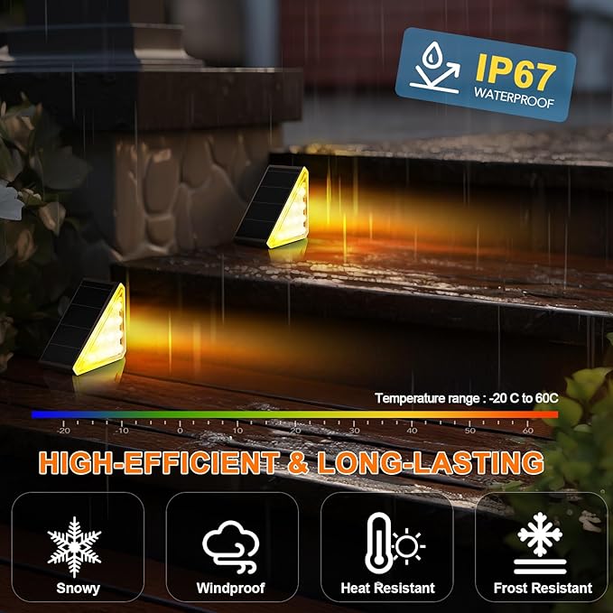 8 Pack Solar Stair Lights Outdoor Step Lights with Waterproof IP67 Warm White LED Solar Light for Outside Light Decor for Stair Deck Front Step Front Porch Patio and Backyard