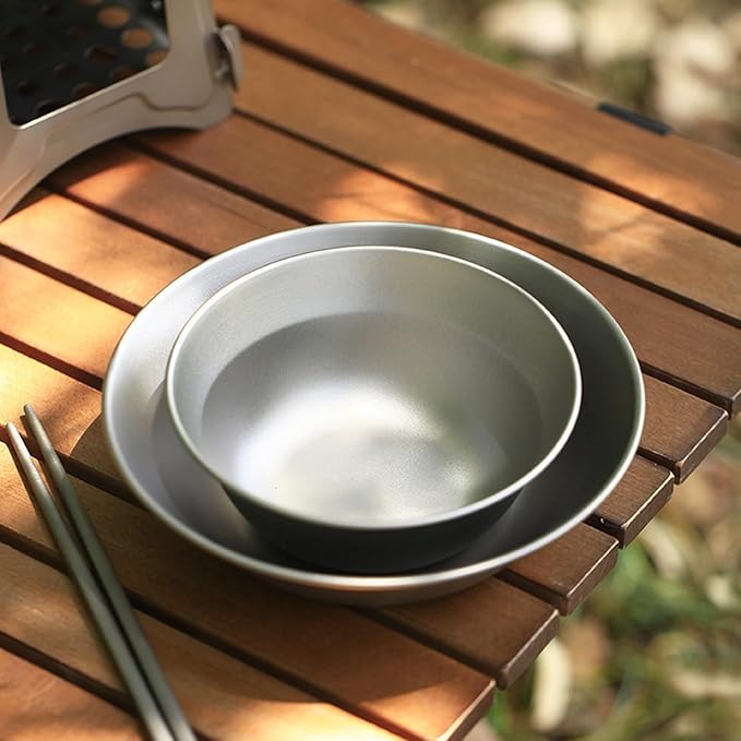 Camping Bowl Portable 750ml Metal Soup Bowl with Mesh Storage Bag Outdoor Dinnerware for Camping Hiking Picnic