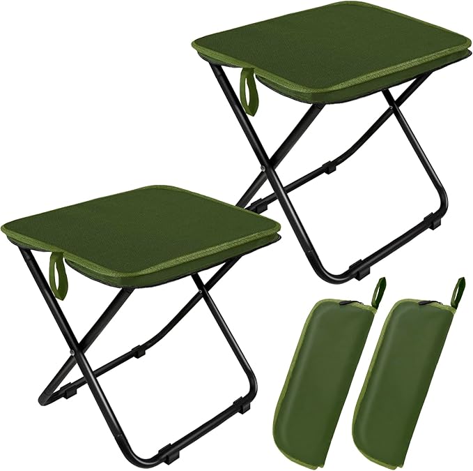 2 Pack Camping Stool 13 Inch Portable Folding Stool for Adults Lightweight Small Foldable Stools for Fishing Hiking Outdoor Gardening-Green