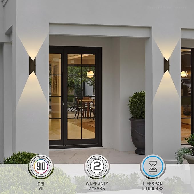LEONLITE 3CCT LED Up Down Wall Light 100-277V CRI90 IP65 Waterproof Modern Wall Sconce Outdoor Geometry Series 3000K 4000K 5000K Selectable 14.96 Inch Porch Light Oil Rubbed Bronze Pack of 2