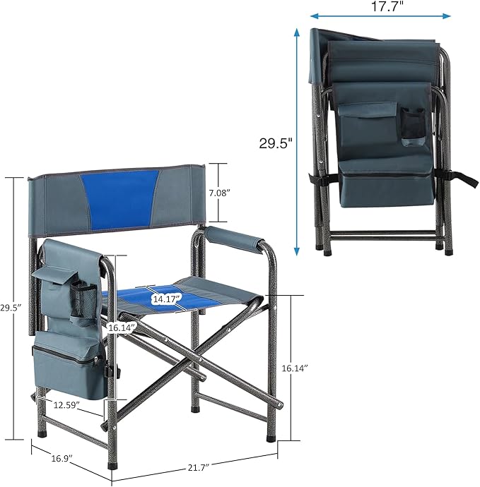 2 Folding Padded Camping Chair Portable Outdoor Chair with Storage Bag armrests and Anti Slip feet Suitable for Beaches backyards barbecues picnics and terraces. (1 Blue)
