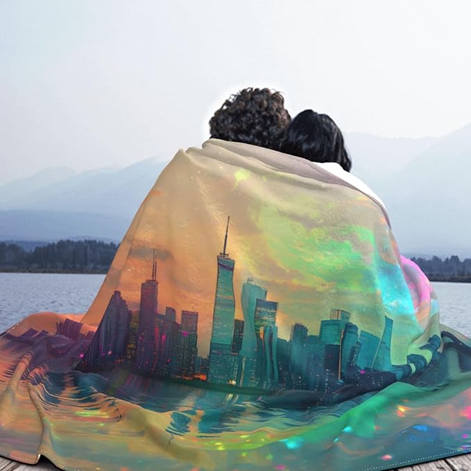 Holographic neon City Soft Fleece Blanket 60 * 50 inch Soft Sofa Blanket Suitable for Sofa Camping Travel Night Cover Blanket