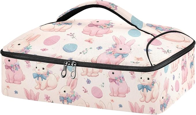 Casserole Carrier Lovely BunniesInsulated Casserole Carrier for Hot or Cold Food Thermal Lunch Tote for Potluck Parties Picnic Beach Fits 9 x 13 Inches Baking Dish