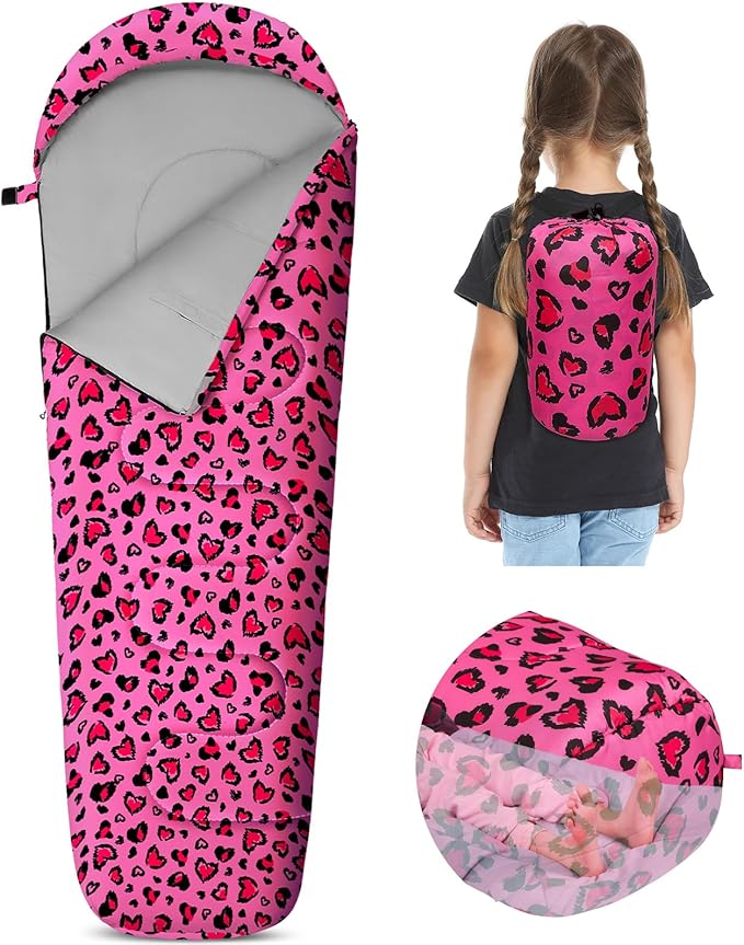 FIOBEE Kids Sleeping Bag for Girls Boys 3 Season Warm &amp Cool Weather Youth Camping Sleeping Bags with Backpacking Bag Waterproof for Traveling Hiking Indoor Outdoor Camping Essentials