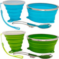 Mess Kit for Camping Silicone Collapsible Bowl Collapsible Cup and Stainless Steel Spoon for Backpacking Outdoor Hiking Traveling and Picnic - 2 Pack